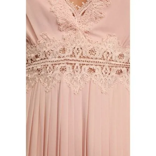 Lulus Romantic Intentions Blush Lace Pleated Backless Dress, Size Medium