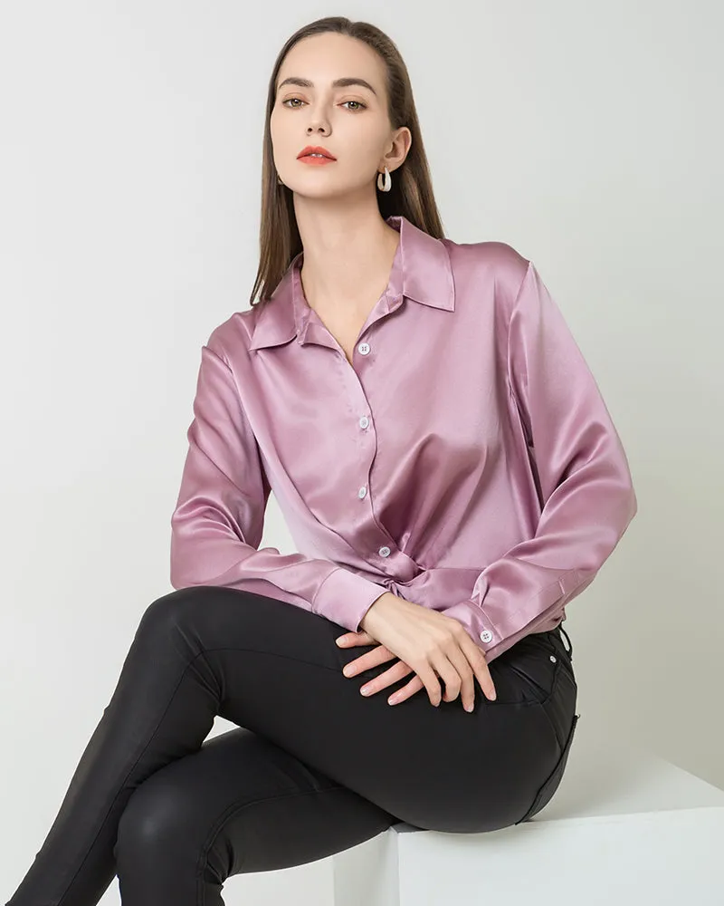 Luxury Irregular Hem Pleated Silk Blouse