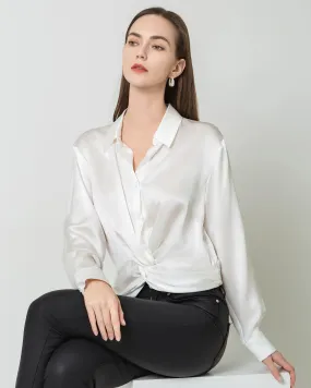 Luxury Irregular Hem Pleated Silk Blouse