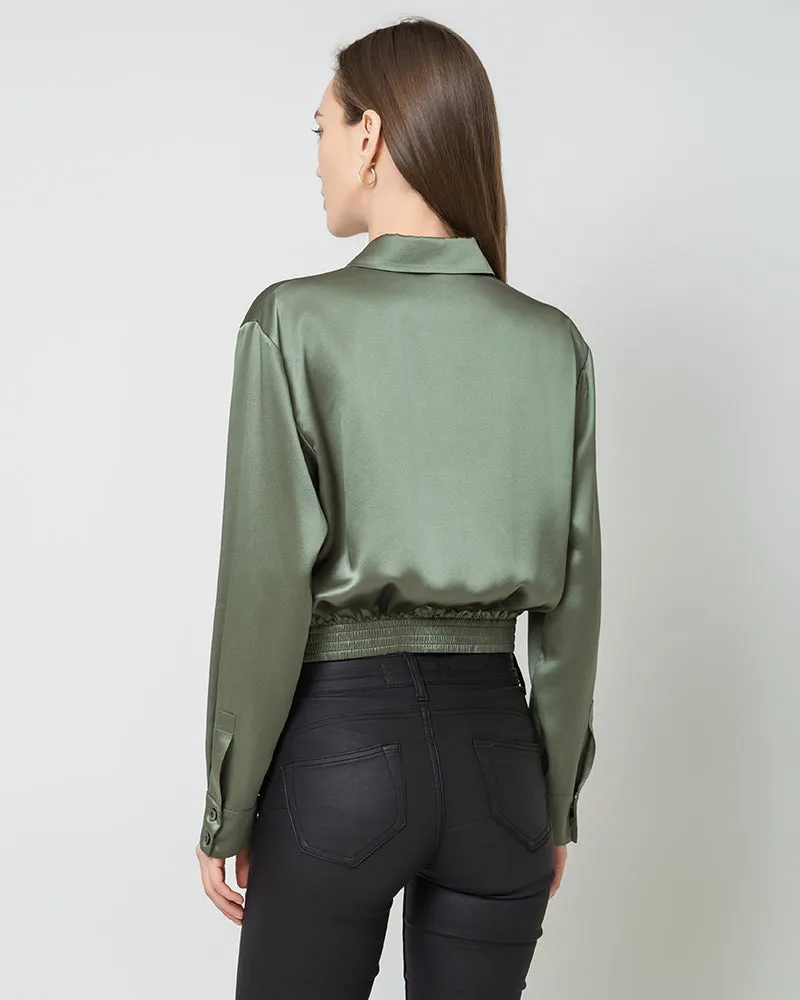 Luxury Irregular Hem Pleated Silk Blouse