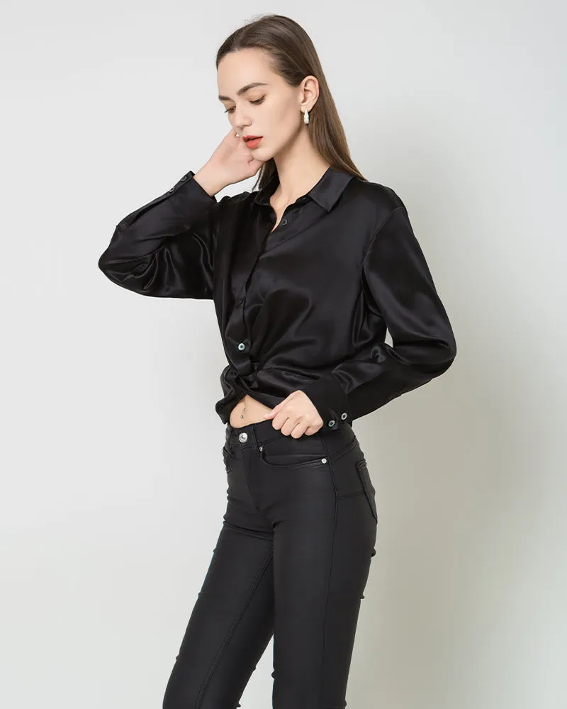 Luxury Irregular Hem Pleated Silk Blouse