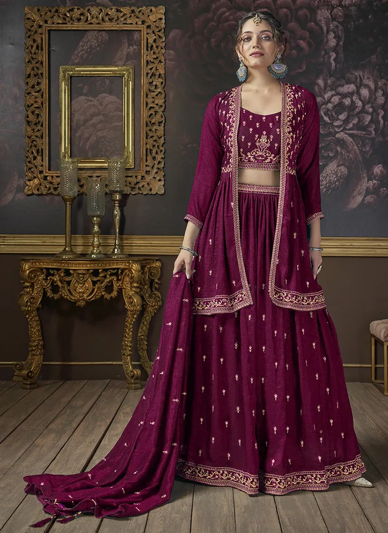 Magenta Embroidery Lehenga Choli With Jacket