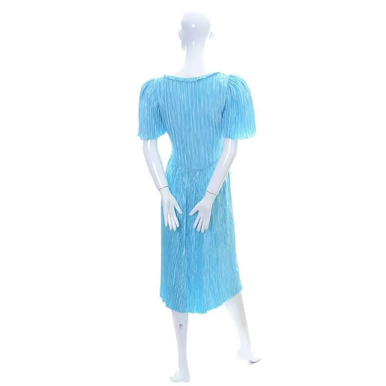 Mary McFadden Couture Blue Pleated Vintage Dress Size 4