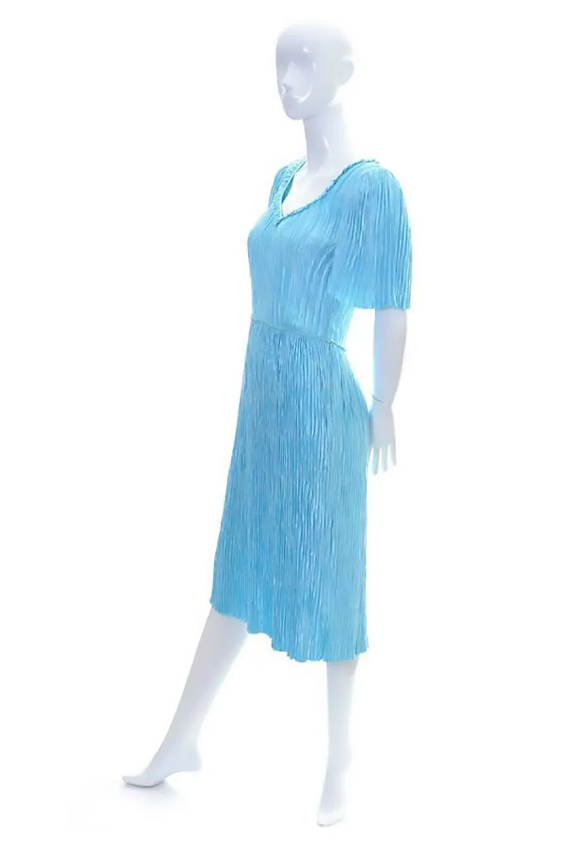 Mary McFadden Couture Blue Pleated Vintage Dress Size 4