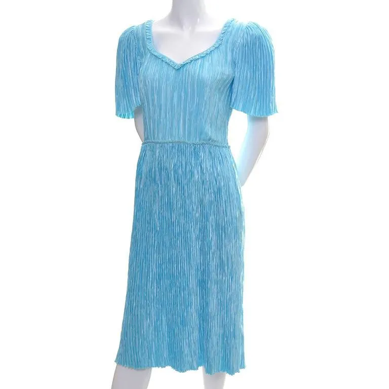 Mary McFadden Couture Blue Pleated Vintage Dress Size 4