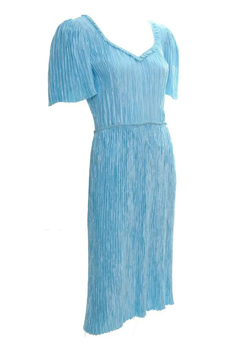 Mary McFadden Couture Blue Pleated Vintage Dress Size 4