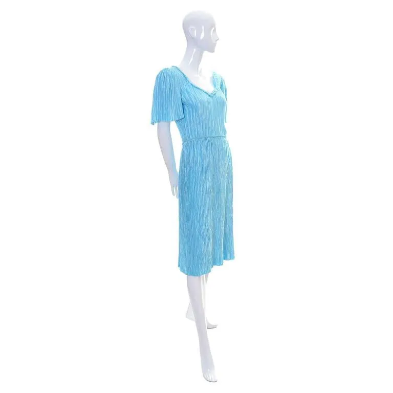 Mary McFadden Couture Blue Pleated Vintage Dress Size 4