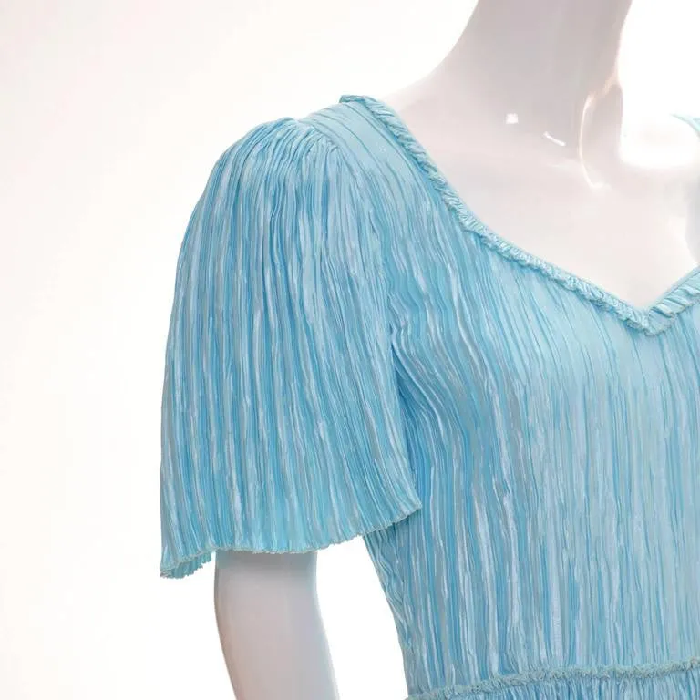 Mary McFadden Couture Blue Pleated Vintage Dress Size 4