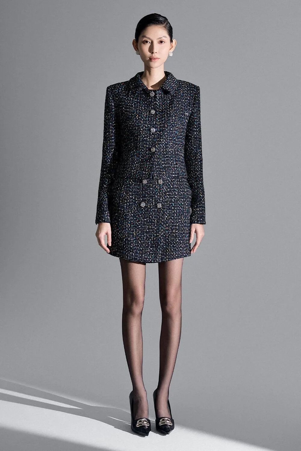 Megan Cropped Collared Neck Tweed Jacket