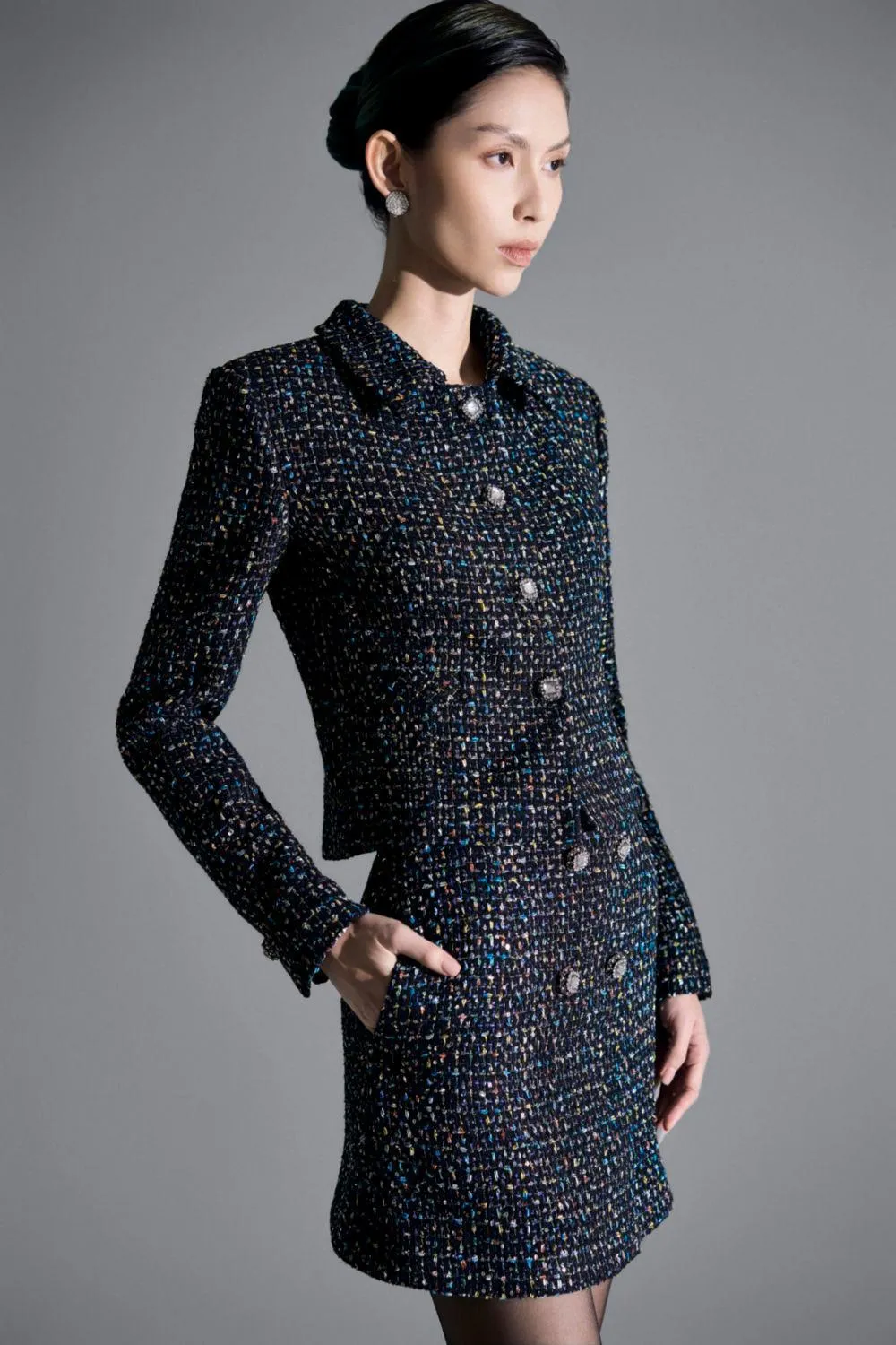 Megan Cropped Collared Neck Tweed Jacket