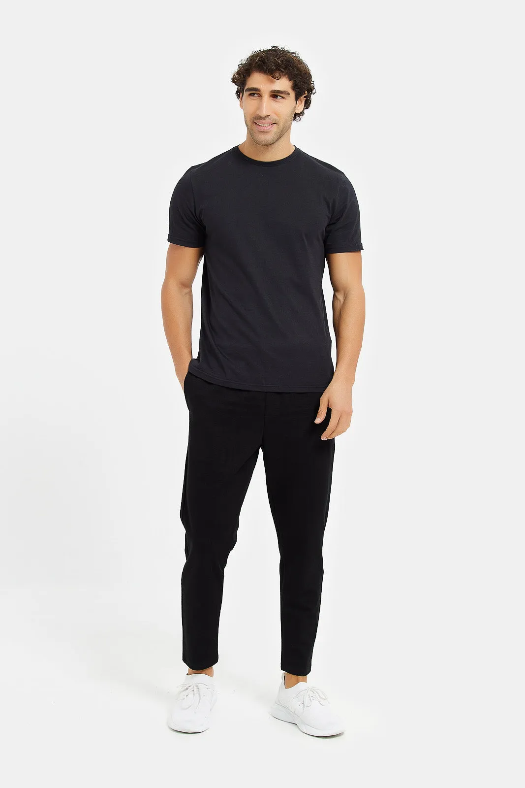 Men Black Suede Touch Trousers