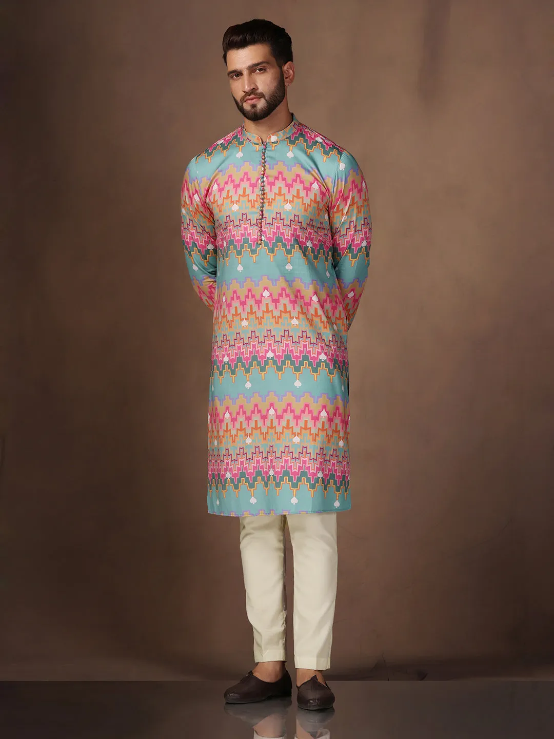 Men Multicolor Kurta Jacket Trouser Set