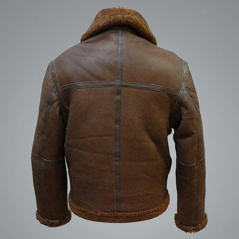 Men's B3 Aviator RAF Shearling Flight Brown Bomber Leather Jacket