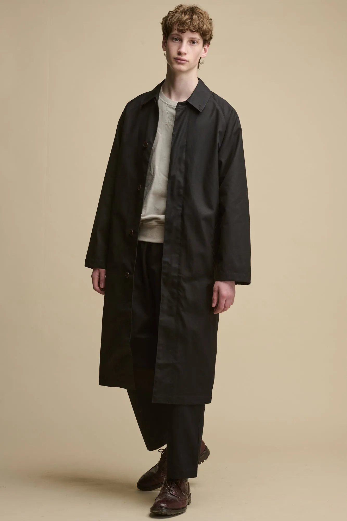 Men's Frank Belted Raglan Raincoat - Black