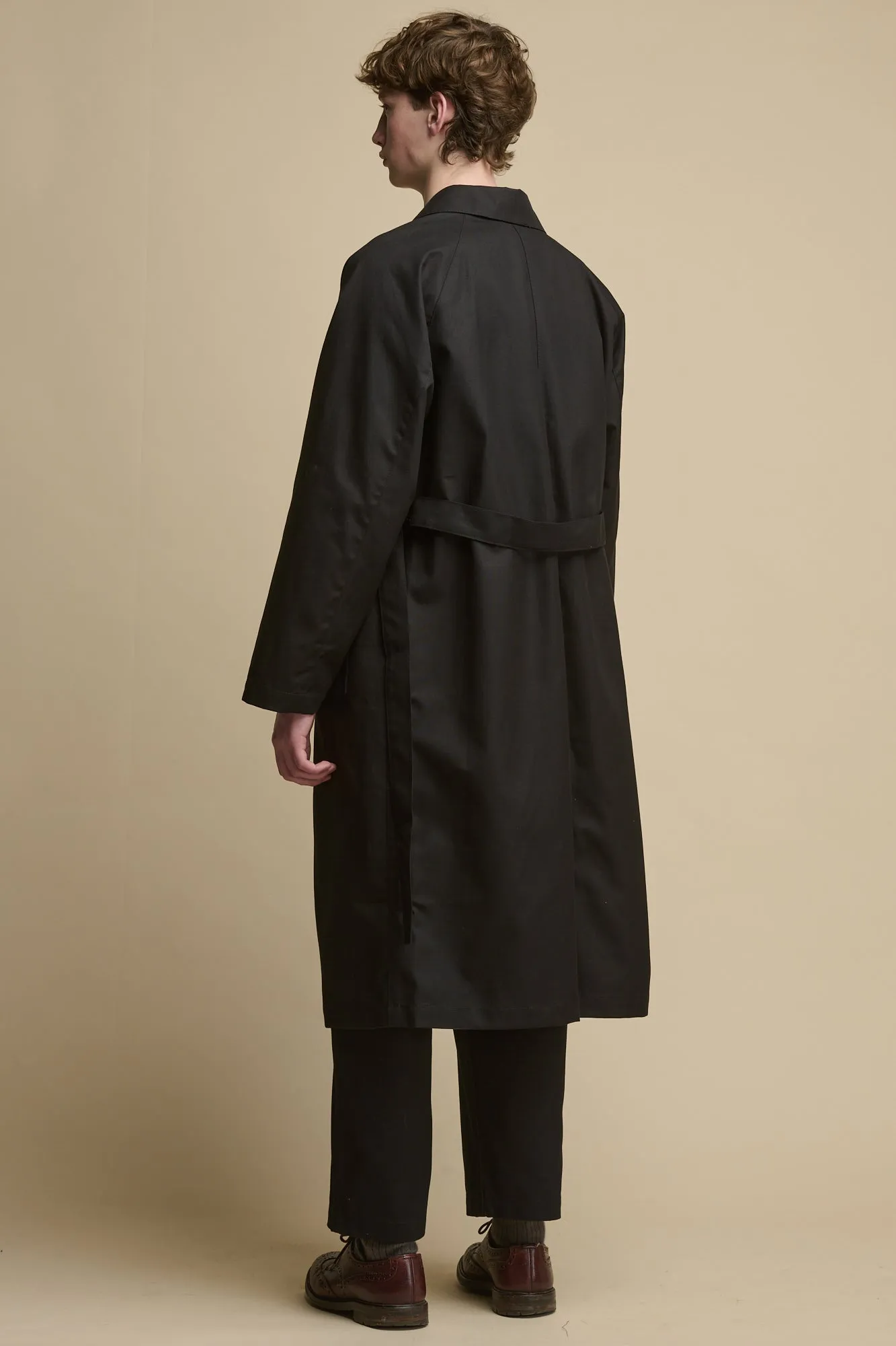 Men's Frank Belted Raglan Raincoat - Black