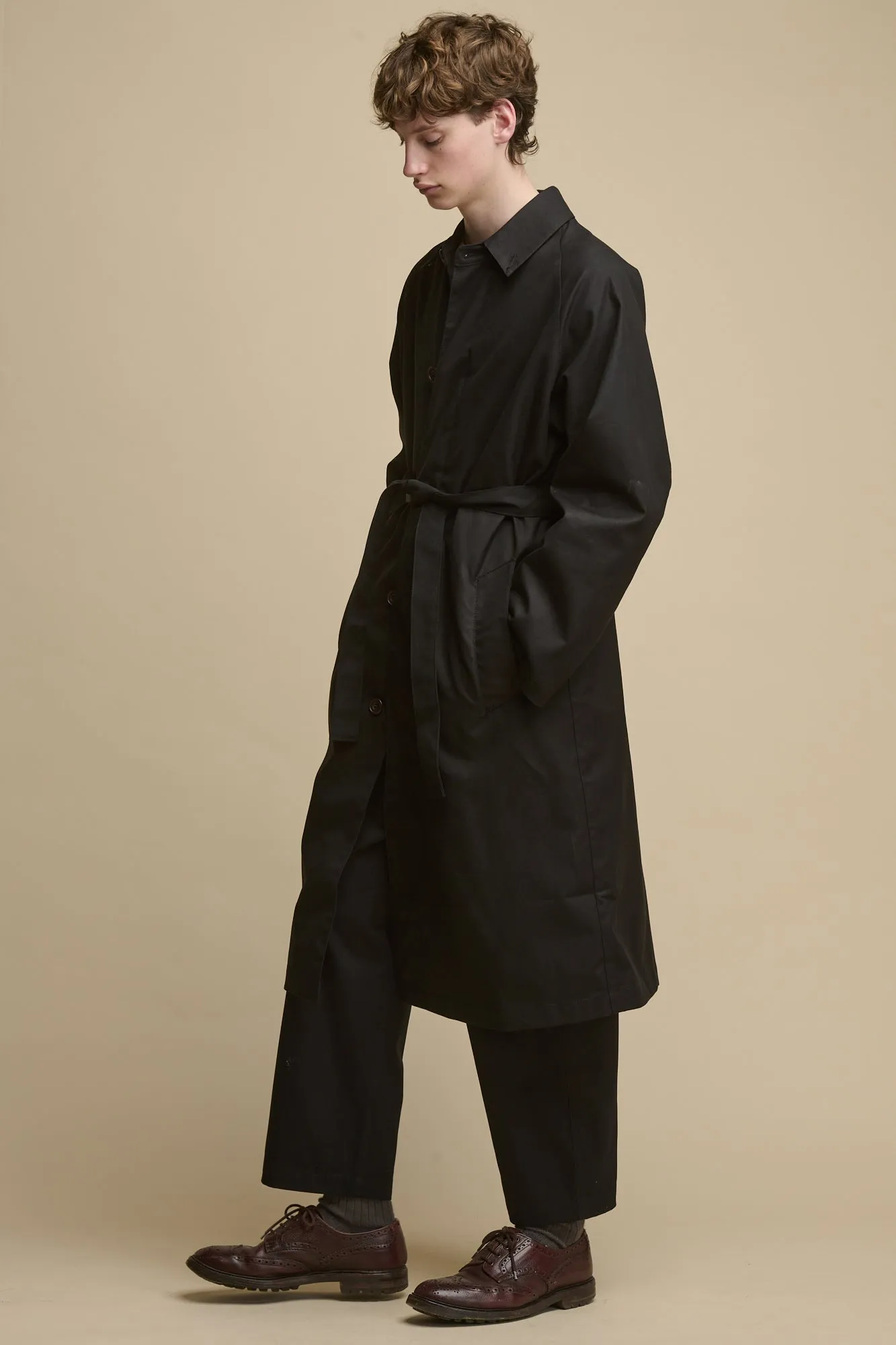 Men's Frank Belted Raglan Raincoat - Black