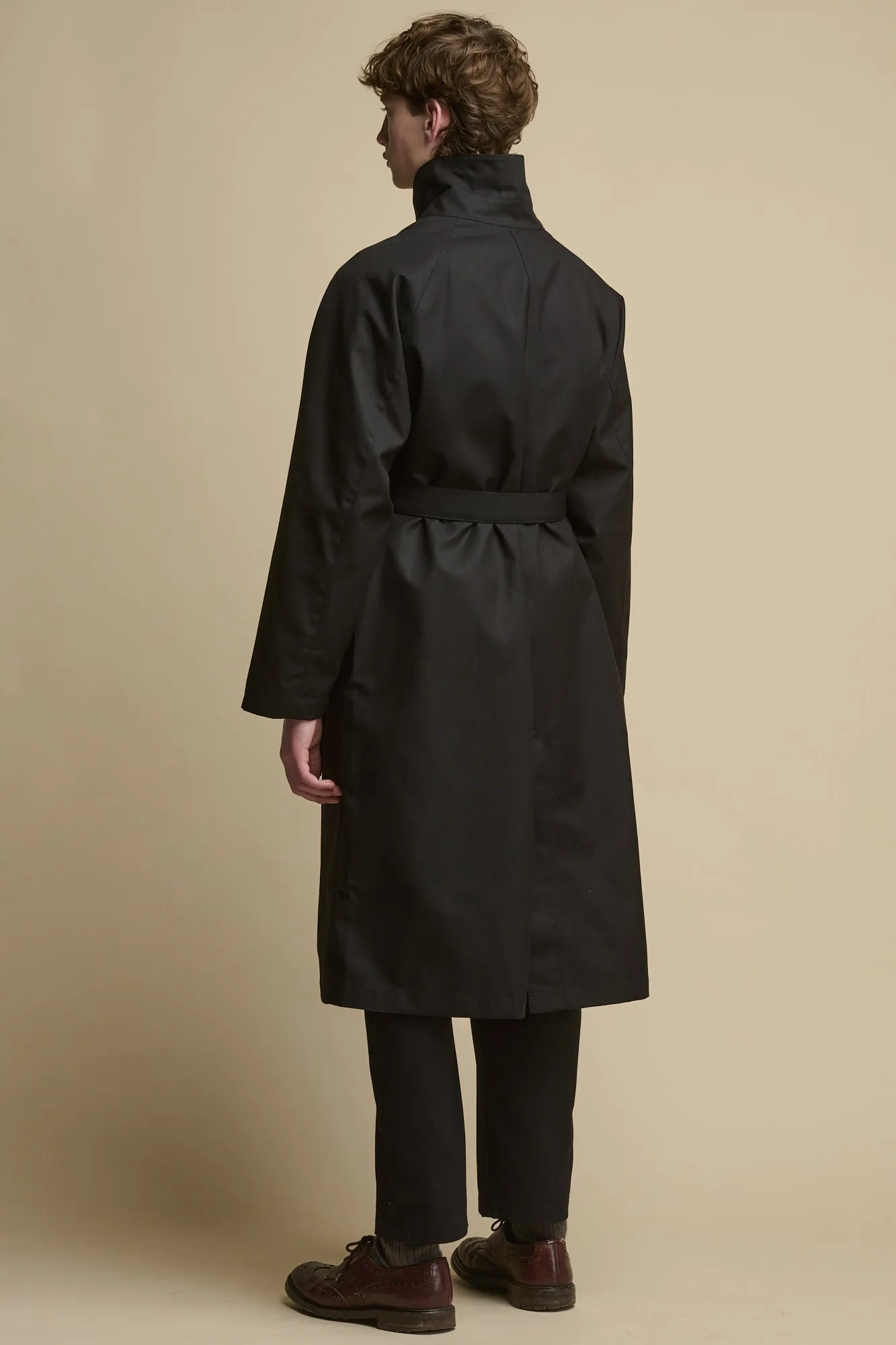 Men's Frank Belted Raglan Raincoat - Black