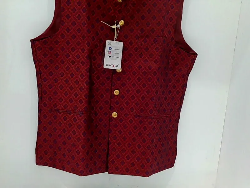 Men's Maroon Sleeveless Ethnic Jacket - Size 32