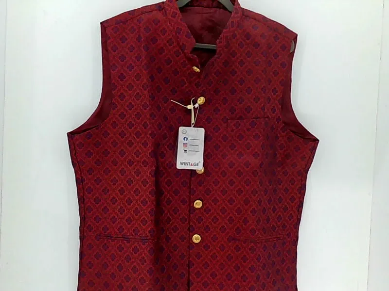 Men's Maroon Sleeveless Ethnic Jacket - Size 32