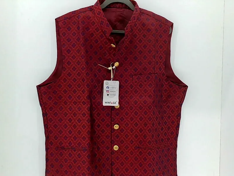 Men's Maroon Sleeveless Ethnic Jacket - Size 32