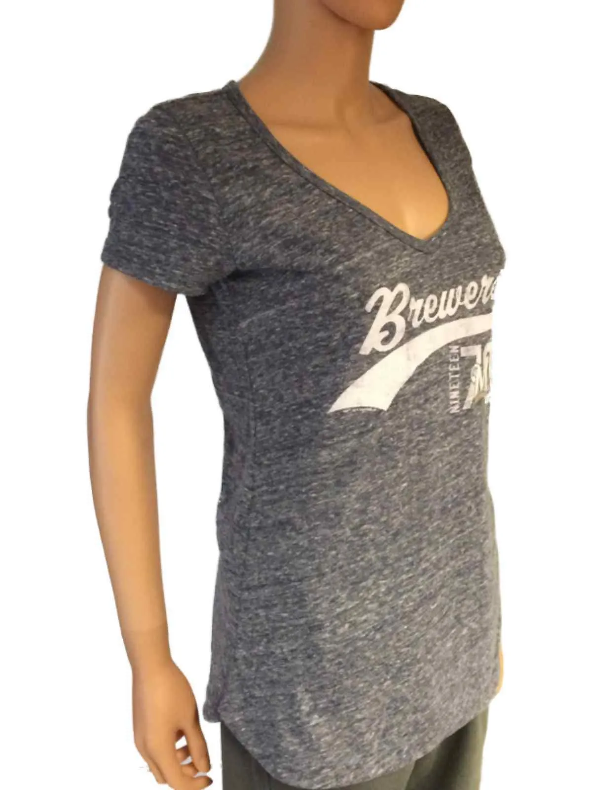 Milwaukee Brewers SAAG Women Navy Loose Soft Baseball V-Neck T-Shirt