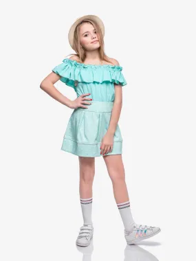 Mint Jacquard Pleated Skirt by Kids Couture