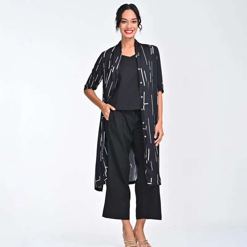 Modal Printed Co Ord Set For Women | Shirt, Top & Pant | Draped Neck | Black