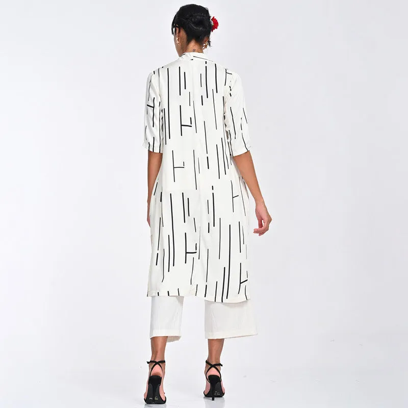 Modal Printed Co Ord Set For Women | Shirt, Top & Pant | Draped Neck | Off White