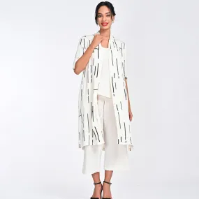 Modal Printed Co Ord Set For Women | Shirt, Top & Pant | Draped Neck | Off White