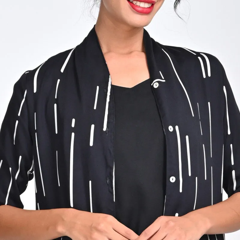 Modal Printed Shirt For Women | Draped Neck | Three-Quarter Sleeves | Black