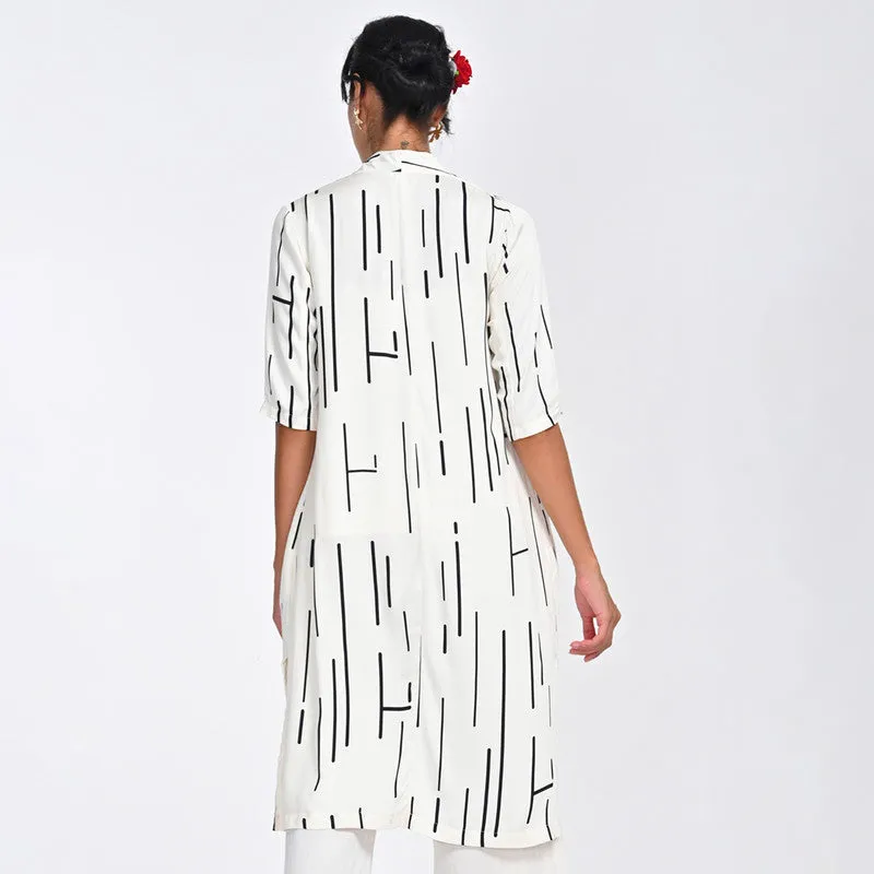 Modal Printed Shirt For Women | Draped Neck | Three-Quarter Sleeves | Off White