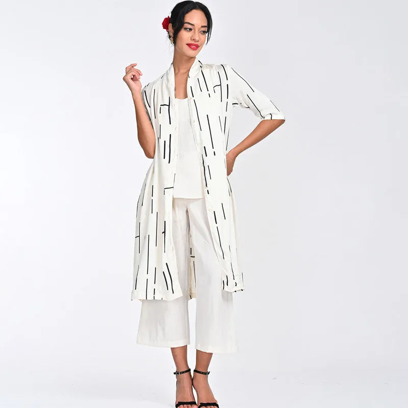 Modal Printed Shirt For Women | Draped Neck | Three-Quarter Sleeves | Off White