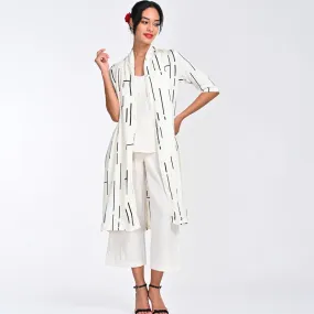 Modal Printed Shirt For Women | Draped Neck | Three-Quarter Sleeves | Off White