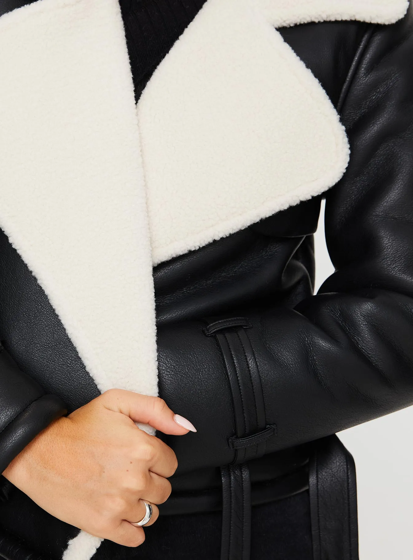 Nathalia Shearling Aviator Jacket Black