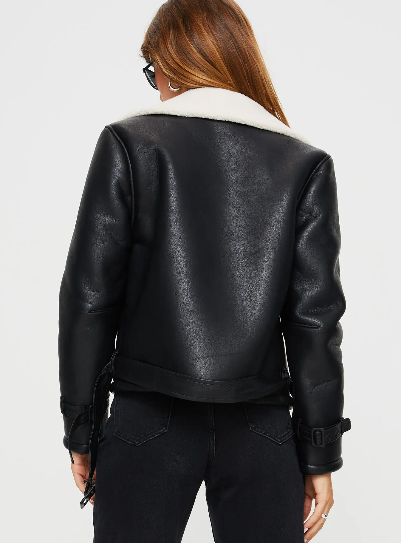 Nathalia Shearling Aviator Jacket Black