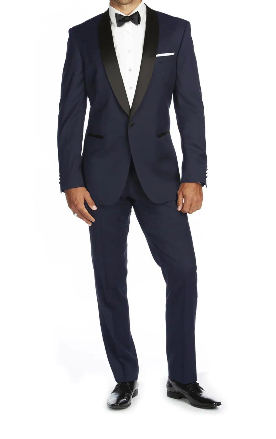 Navy Blue Slim-Fit Tuxedo Single Breasted Black Shawl Lapel Style-PTX02