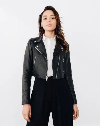 New Women's Black Slim Fit Biker Style Moto Real Leather Jacket