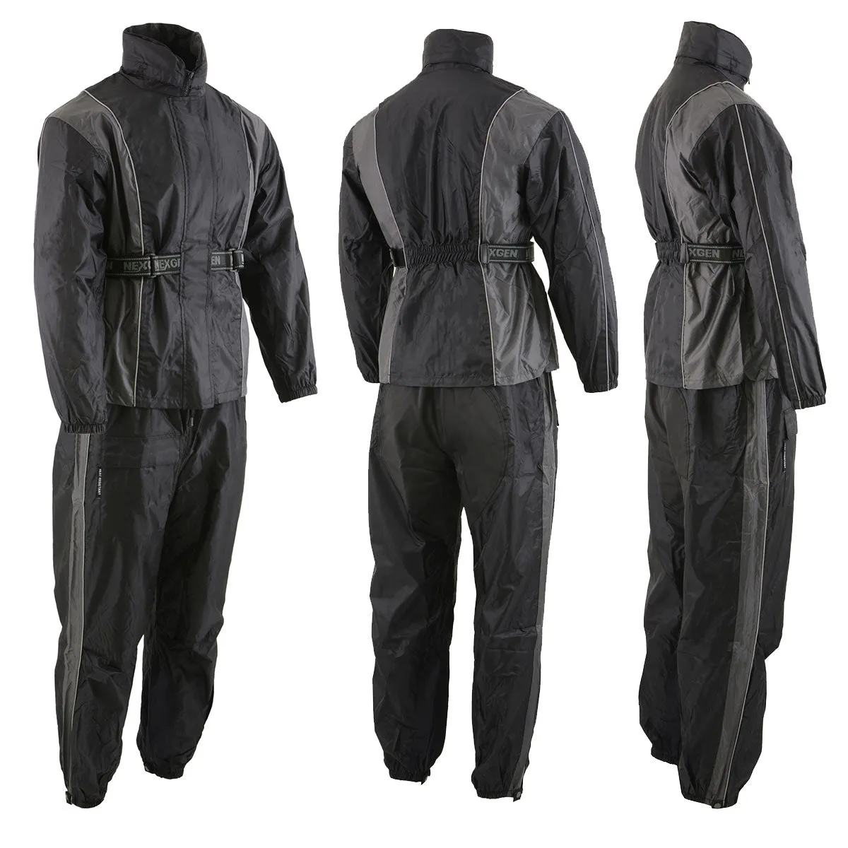 NexGen SH222503 Women's Motorcycle-Outdoors Black and Grey Hooded Water Proof Rain Suit