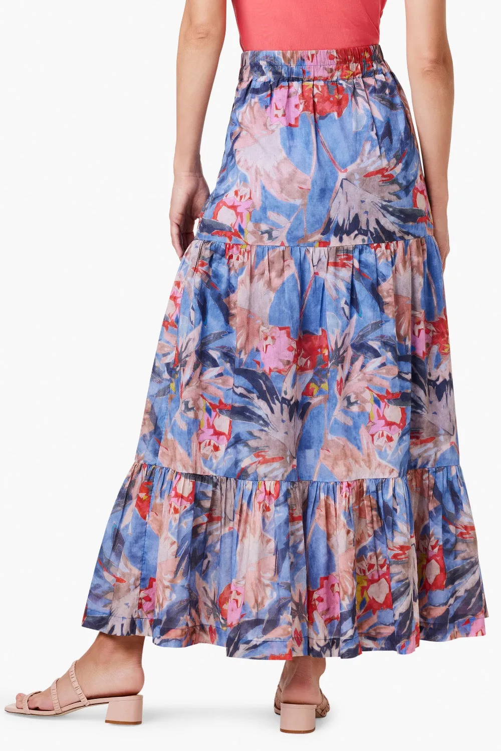 NIC ZOE Blue/Multi Dreamscape Tiered Button Front Maxi Skirt S241702