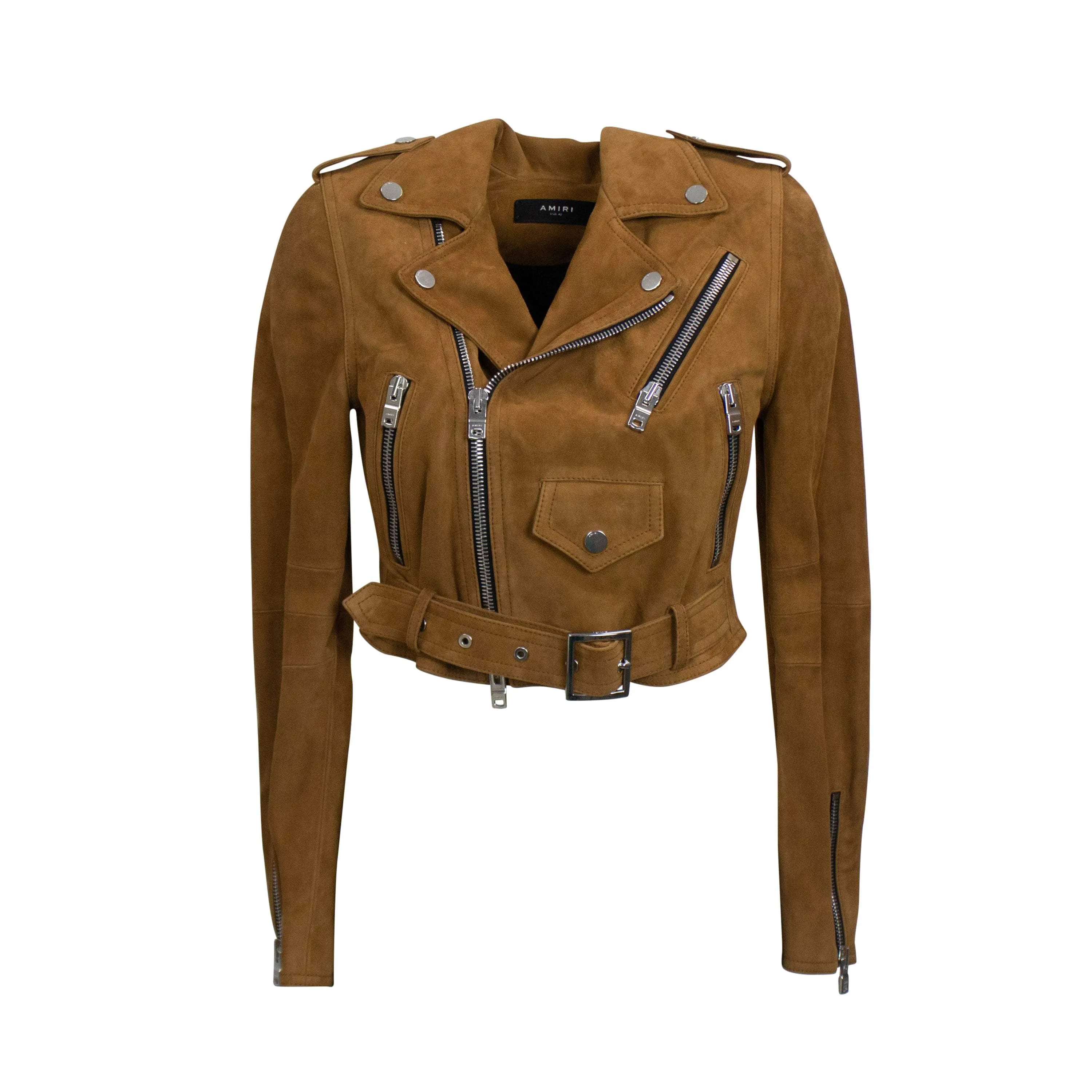 NWT AMIRI Brown Cropped Leather Perfecto Jacket Size 40 $3390