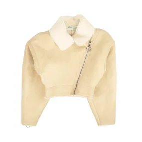 NWT OFF-WHITE C/O VIRGIL ABLOH Beige Cropped Shearling Jacket Size 40 $3430