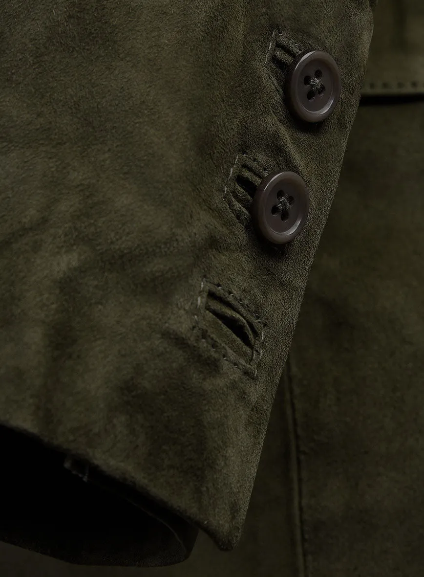 Olive Green Suede Leather Suit