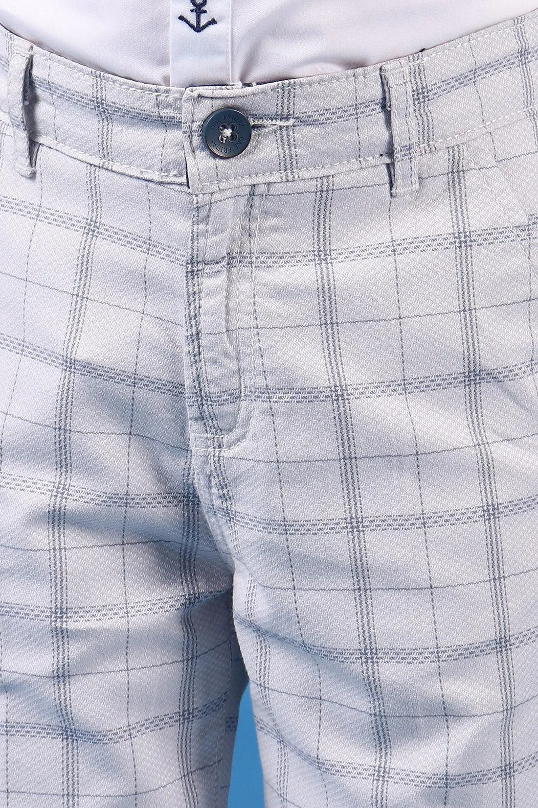 One Friday Kids Boys 100% Cotton Grey Check Trouser With Side Pockets