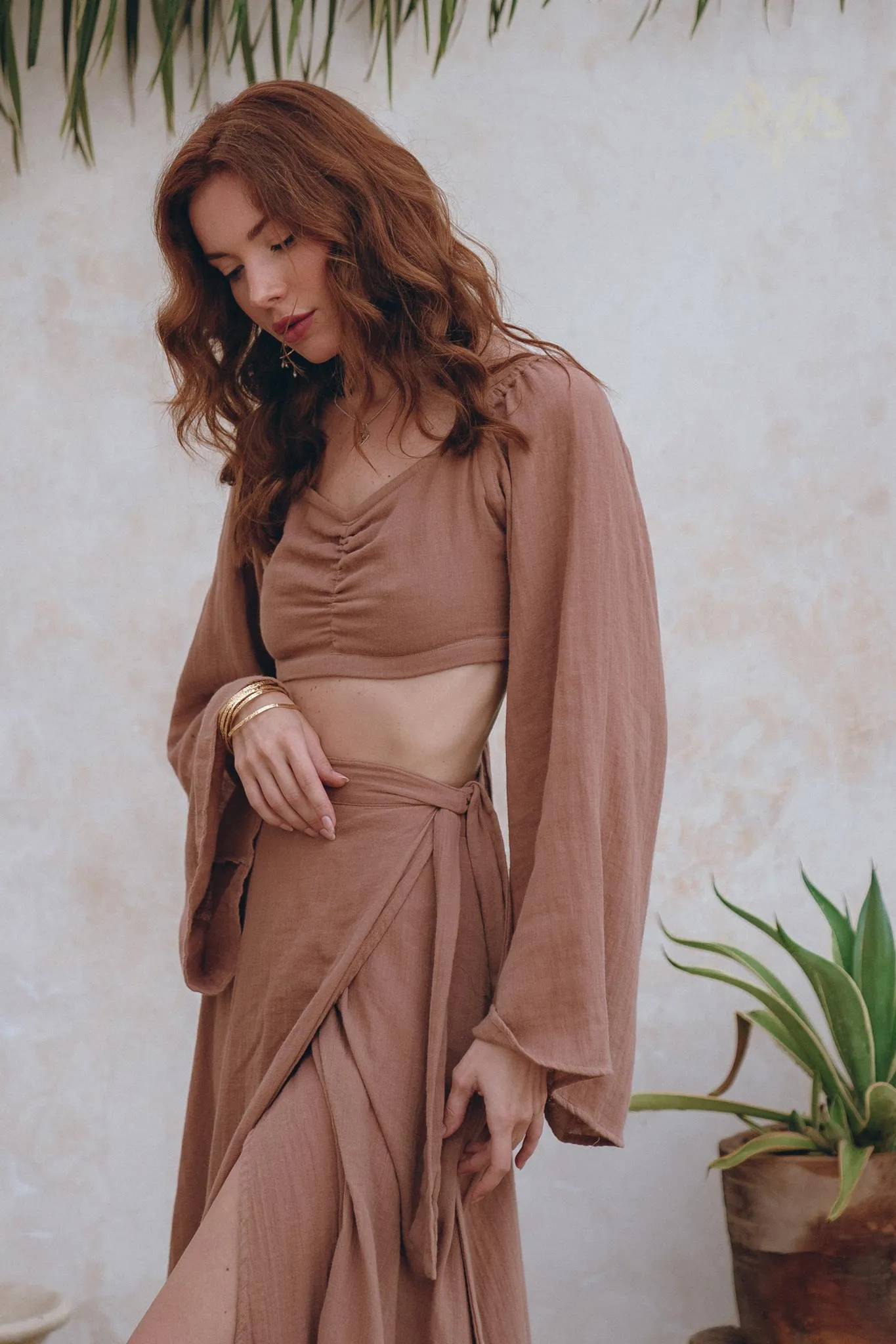 Open Belly Matching Top and Skirt • Latte Tank Top and Maxi Skirt