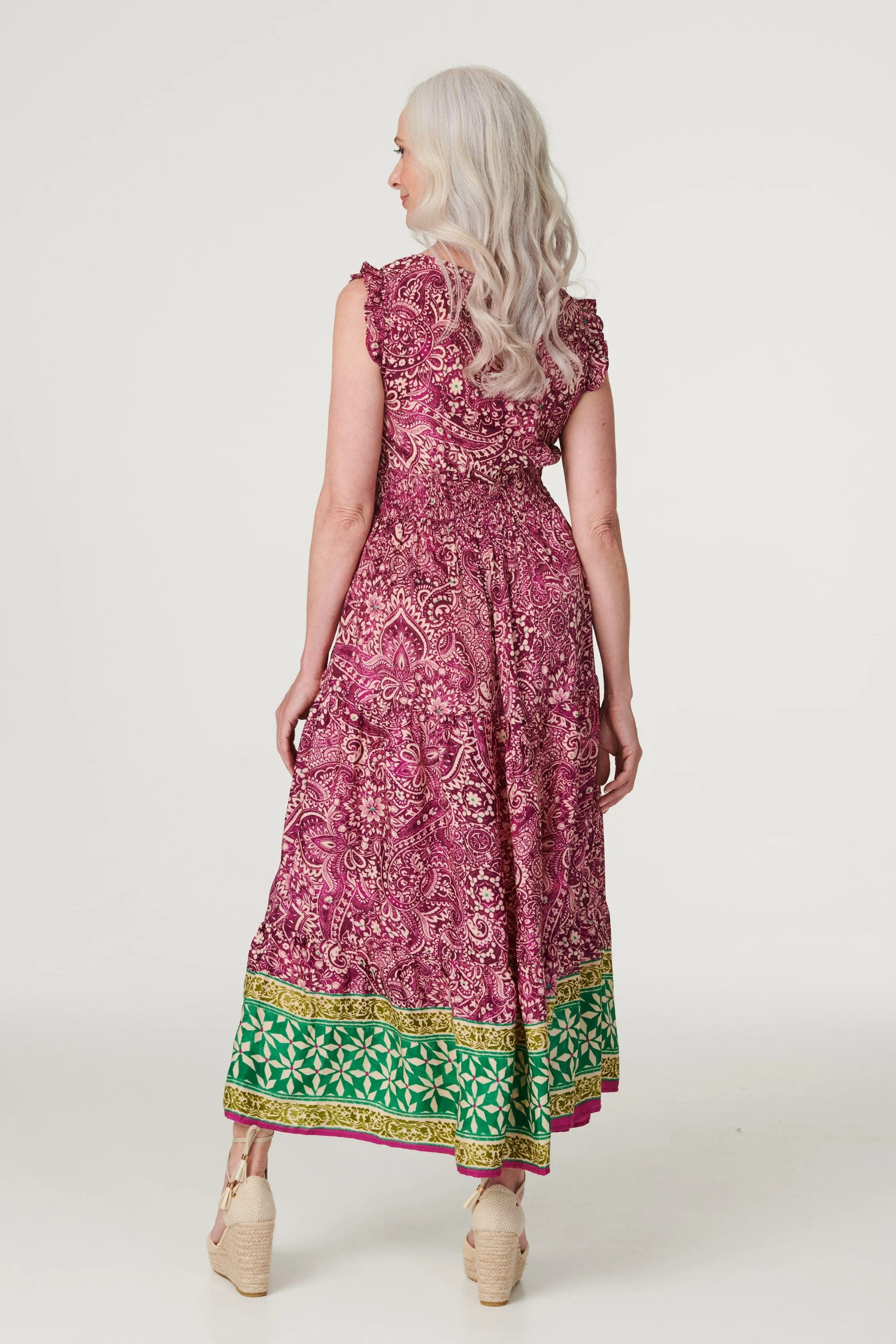 Paisley Frill Sleeve Maxi Dress