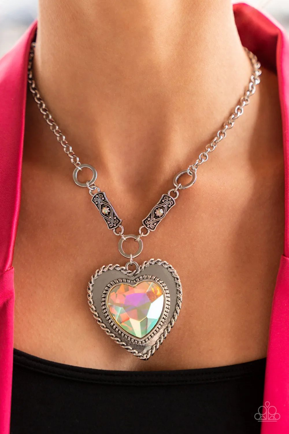 Paparazzi Heart Full of Fabulous Necklace Multi (Iridescent) & Galactic Grunge Bracelet Multi (Iridescent)