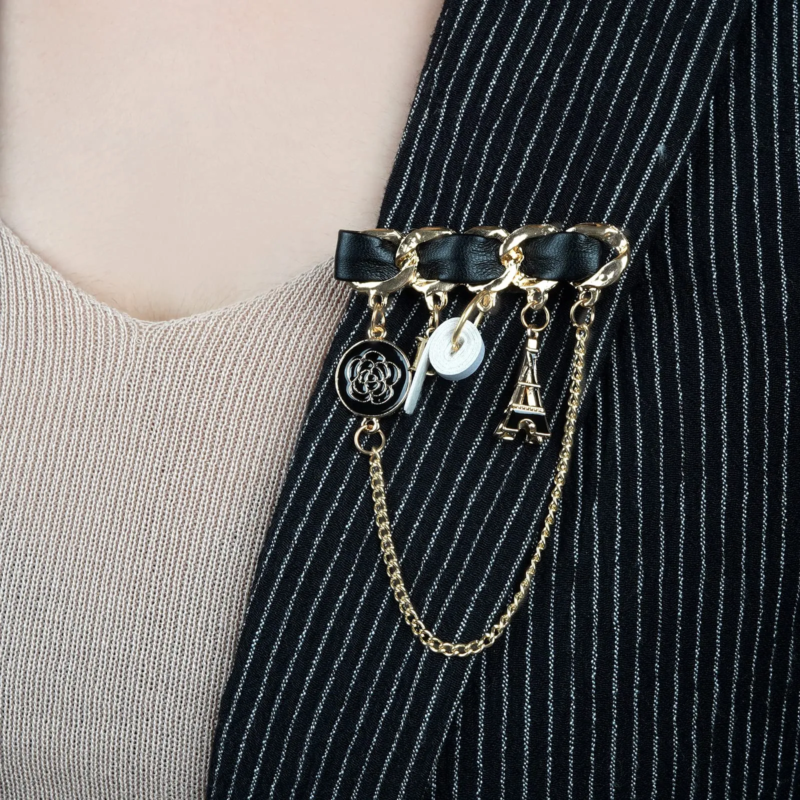 Paris Charm Black And Gold Brooch