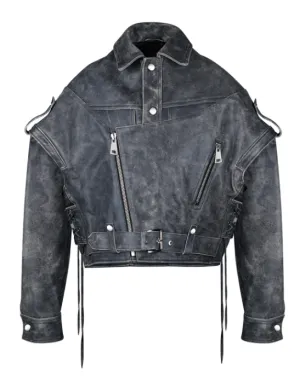 Pre Order:  Aged Leather Effect Patchwork Jacket