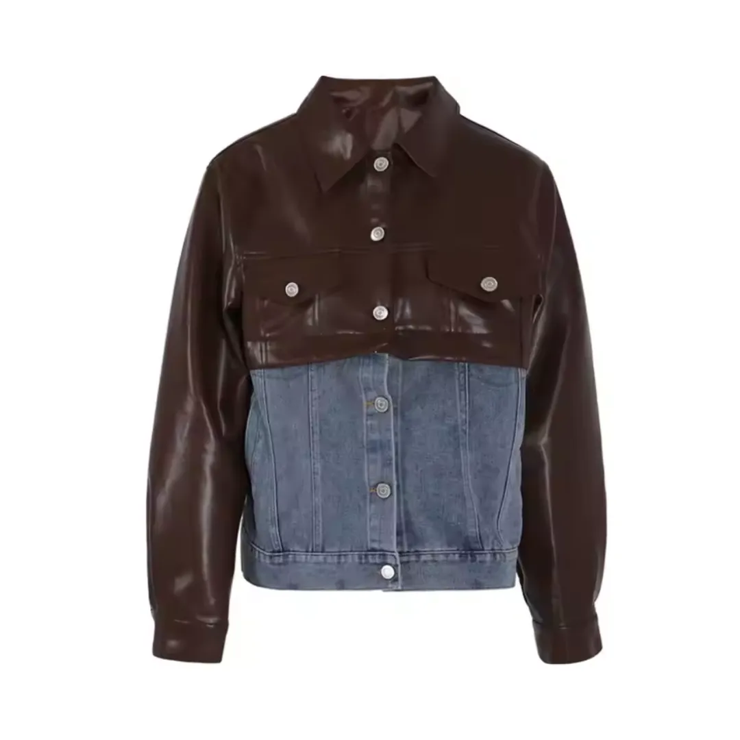 Pre Order: Detachable Denim Cropped Leather Jacket