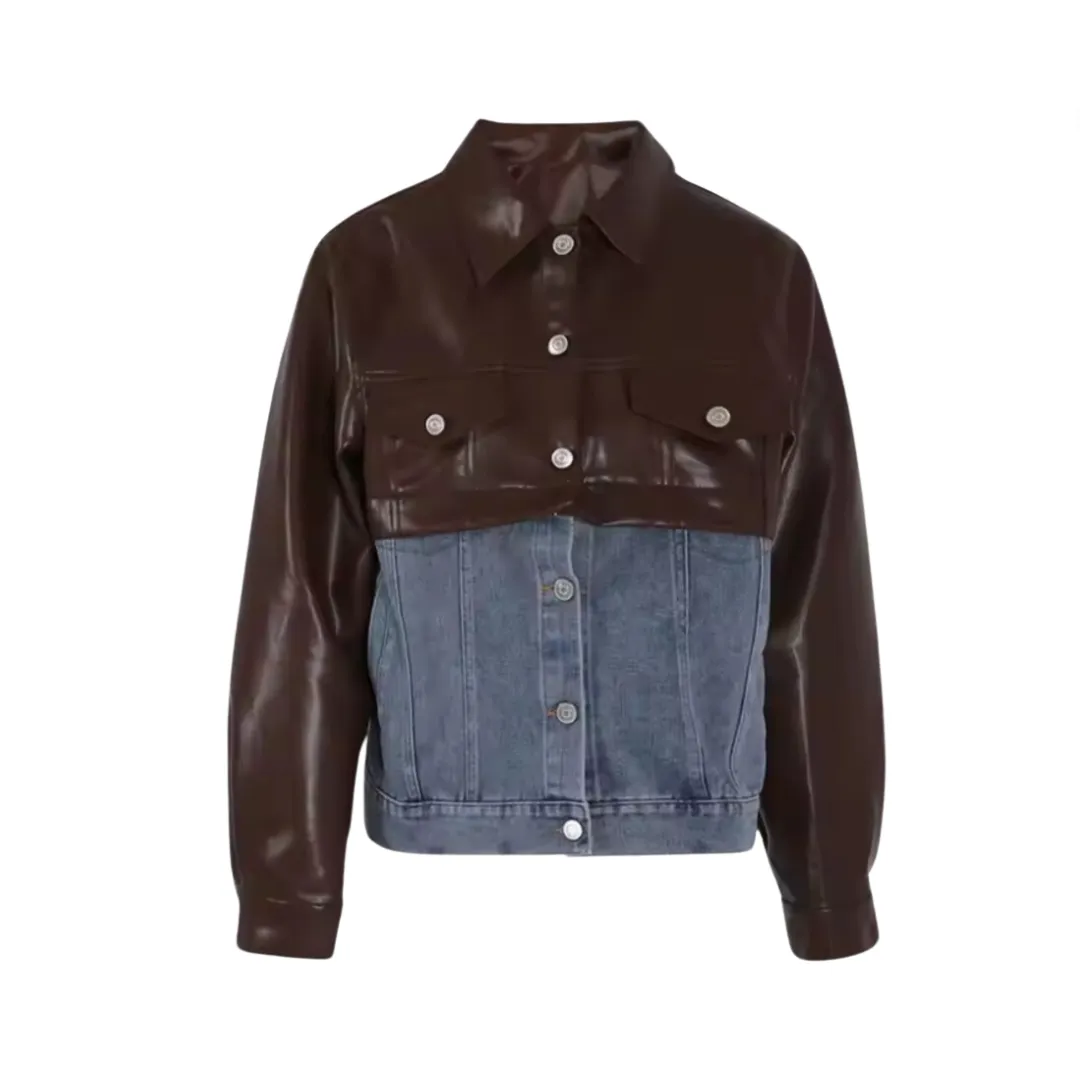 Pre Order: Detachable Denim Cropped Leather Jacket